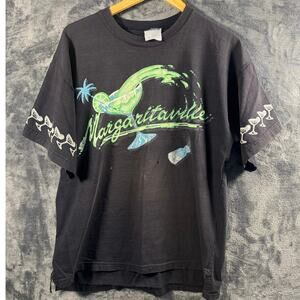 Vintage 1994 Jimmy Buffett Margaritaville T Shirt Mens Large Black w/ Sleeve Hit